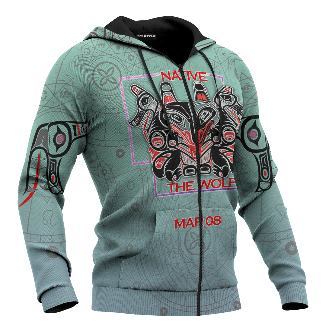 Native American Zodiac Wolf Native American Pacific Northwest Art Customized 3D All Over Printed Shirt Hoodie