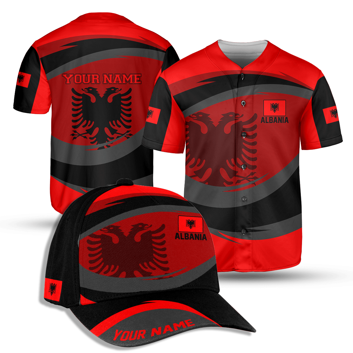 Albania Thunder Tornado Customize 3D All Over Printed Baseball Shirt & Cap