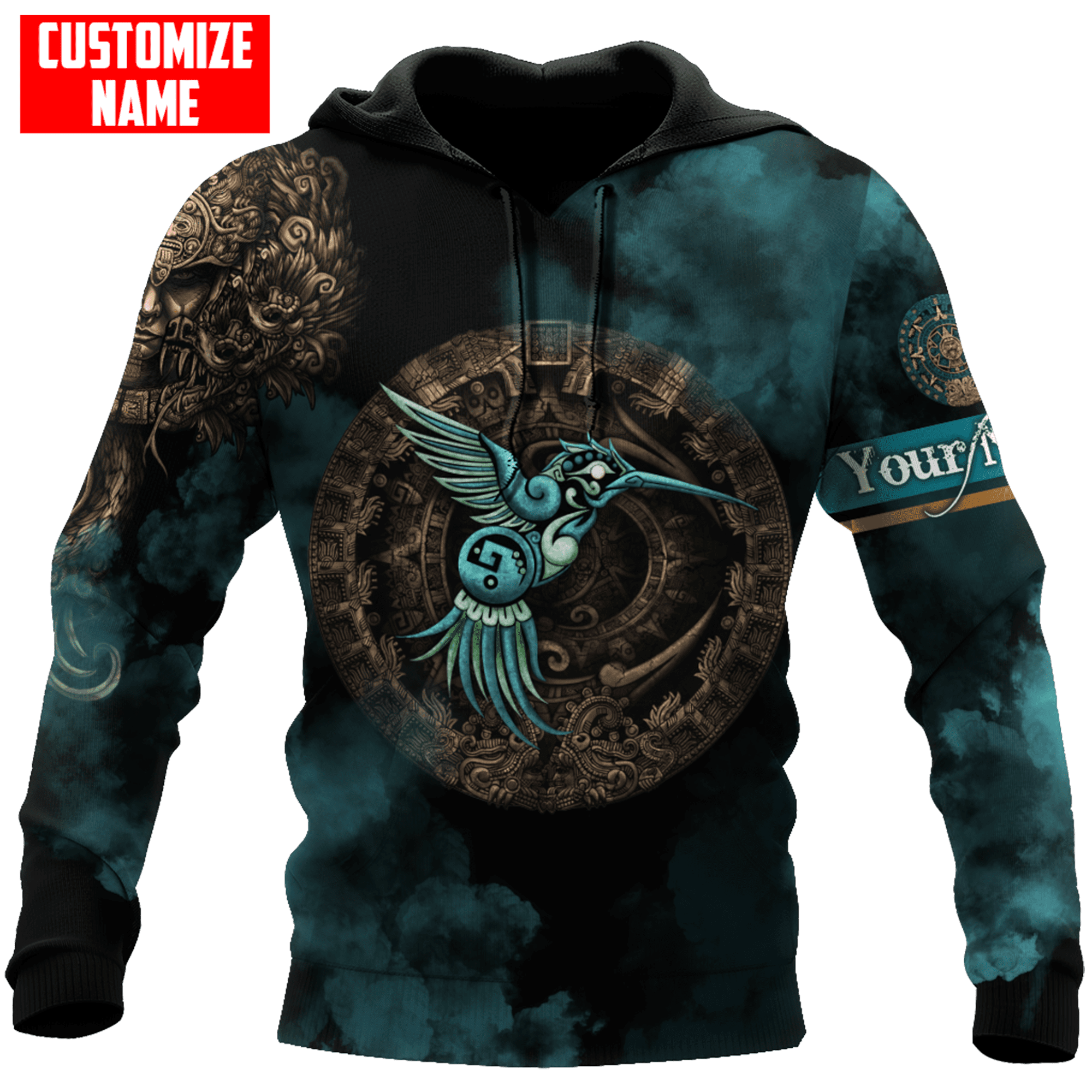 Personalized Mexico Aztec Blue Humingbird All D Over Printed Unisex Hoodie