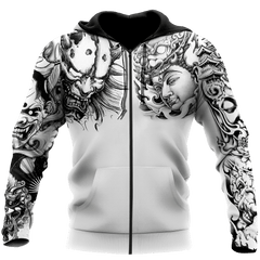 Japanese Samurai Tattoo II D Over Printed Unisex Hoodie ML