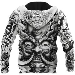 Japanese Samurai Tattoo II D Over Printed Unisex Hoodie ML