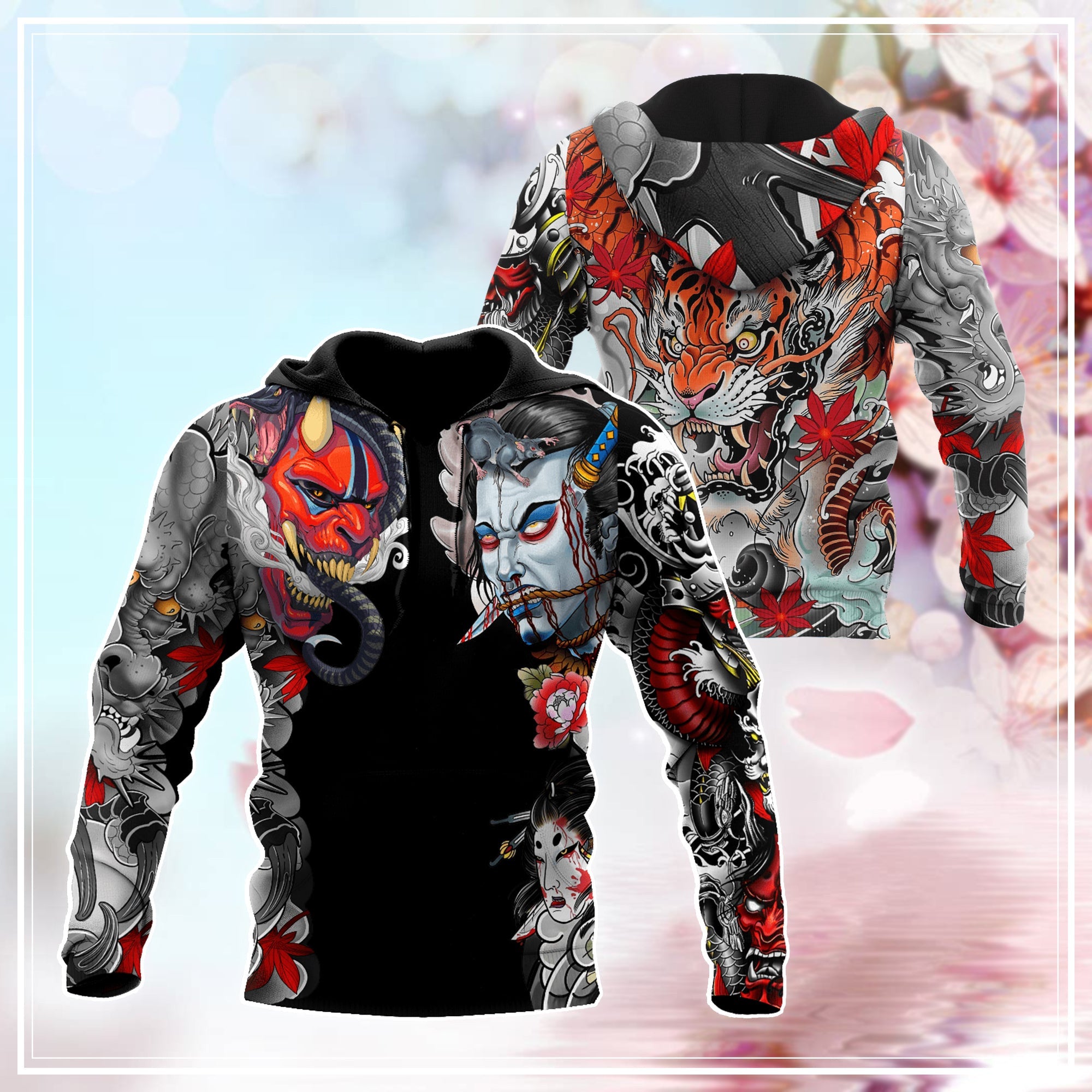 Japanese Samurai Tattoo D Over Printed Unisex Hoodie ML