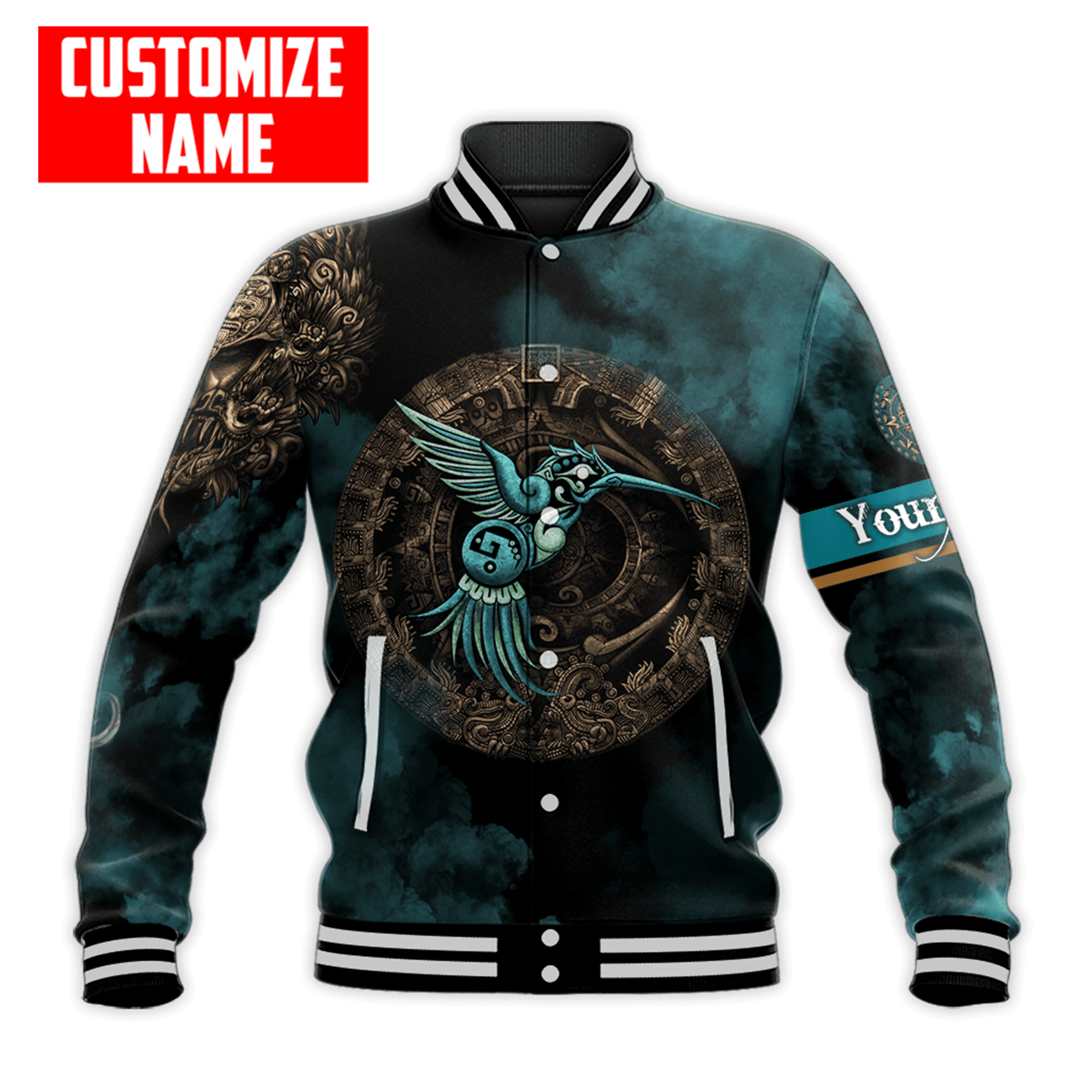 Personalized Mexico Aztec Blue Humingbird All D Over Printed Unisex Hoodie