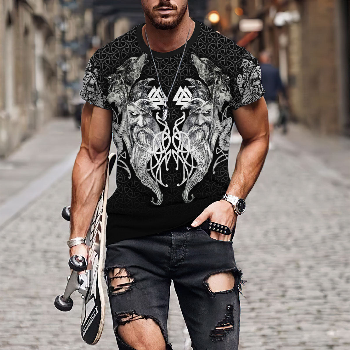 Wolf And Viking Black White 3D All Over Printed Unisex Shirt NTN08092202