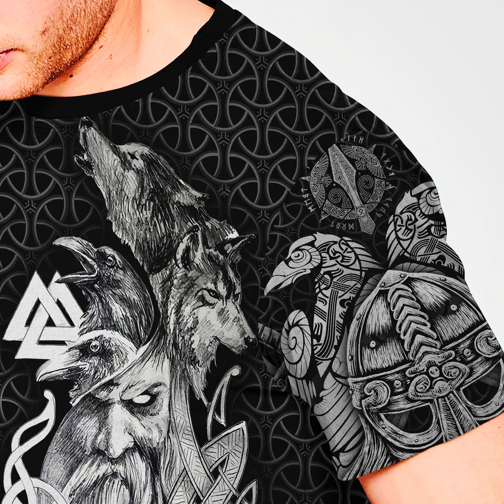 Wolf And Viking Black White 3D All Over Printed Unisex Shirt NTN08092202