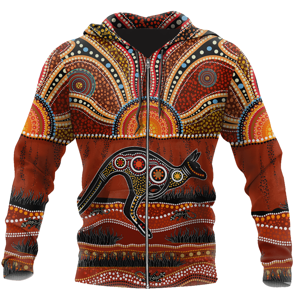 Aboriginal Australia Kangaroo running Lizard Art shirts for men and women