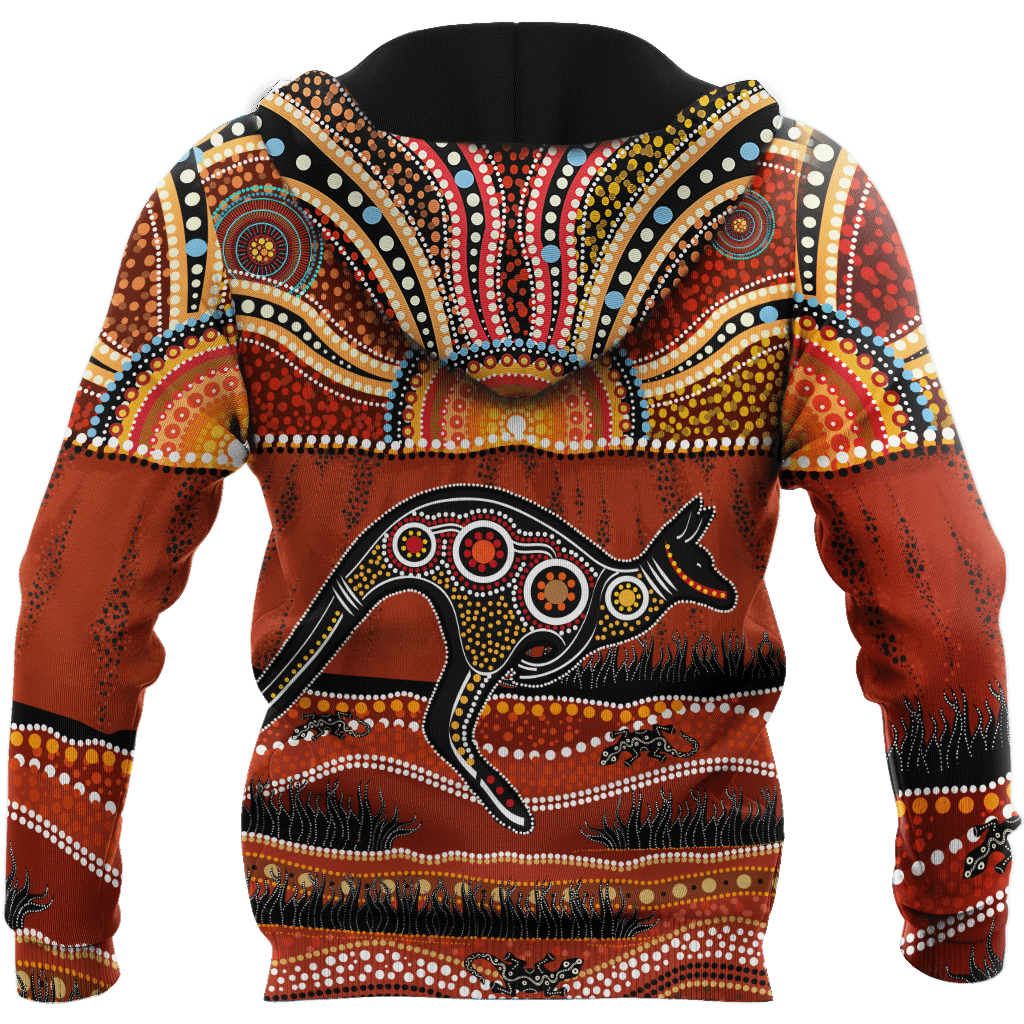 Aboriginal Australia Kangaroo running Lizard Art shirts for men and women