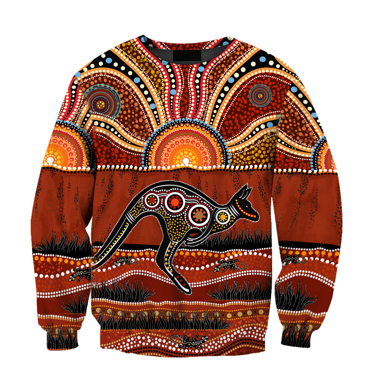 Aboriginal Australia Kangaroo running Lizard Art shirts for men and women