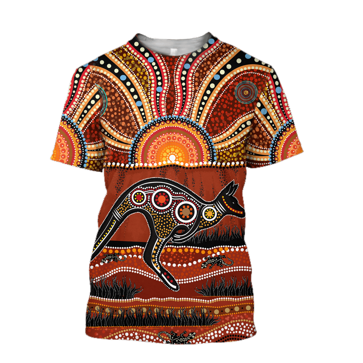 Aboriginal Australia Kangaroo running Lizard Art shirts for men and women