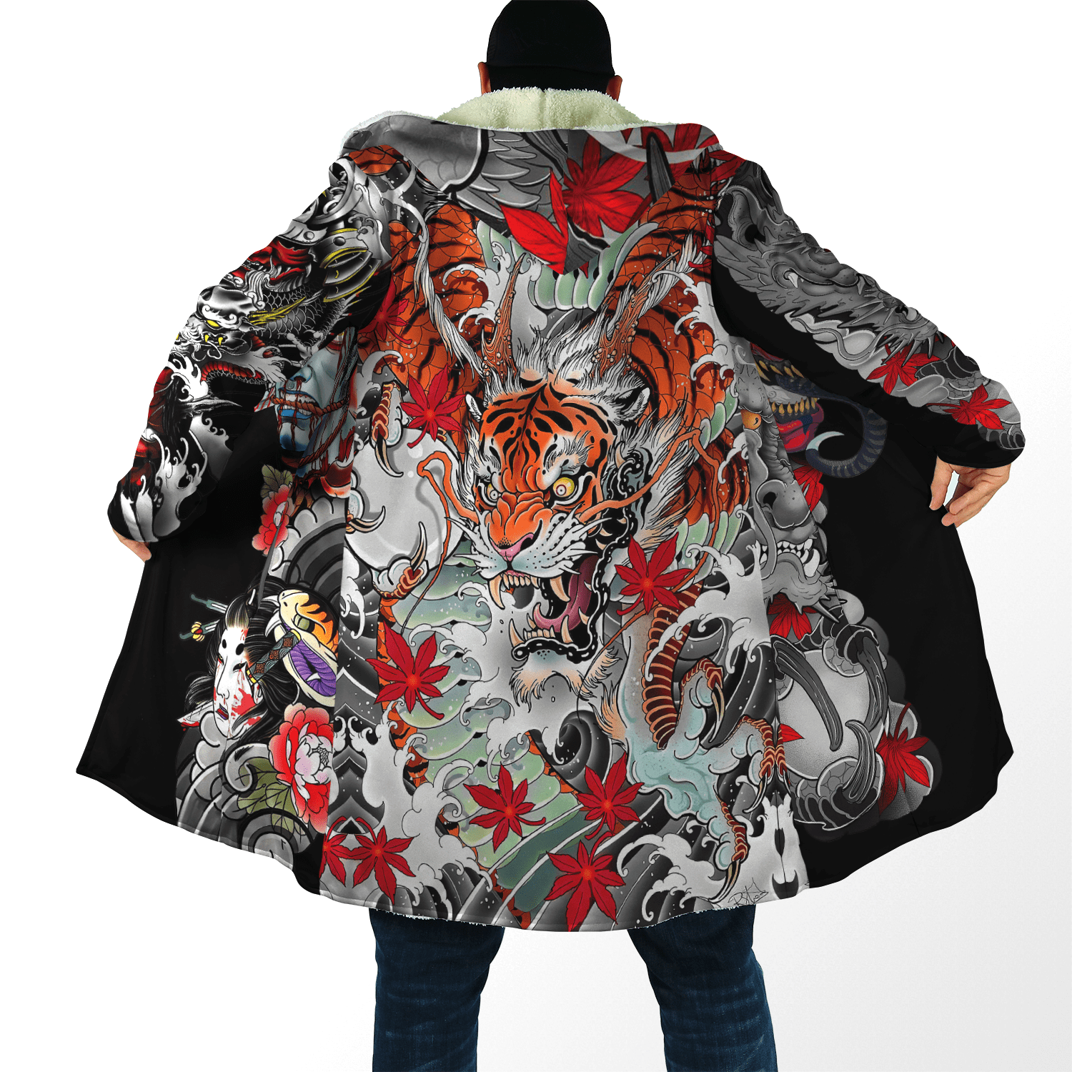 Japanese Samurai Tattoo D Over Printed Unisex Hoodie ML