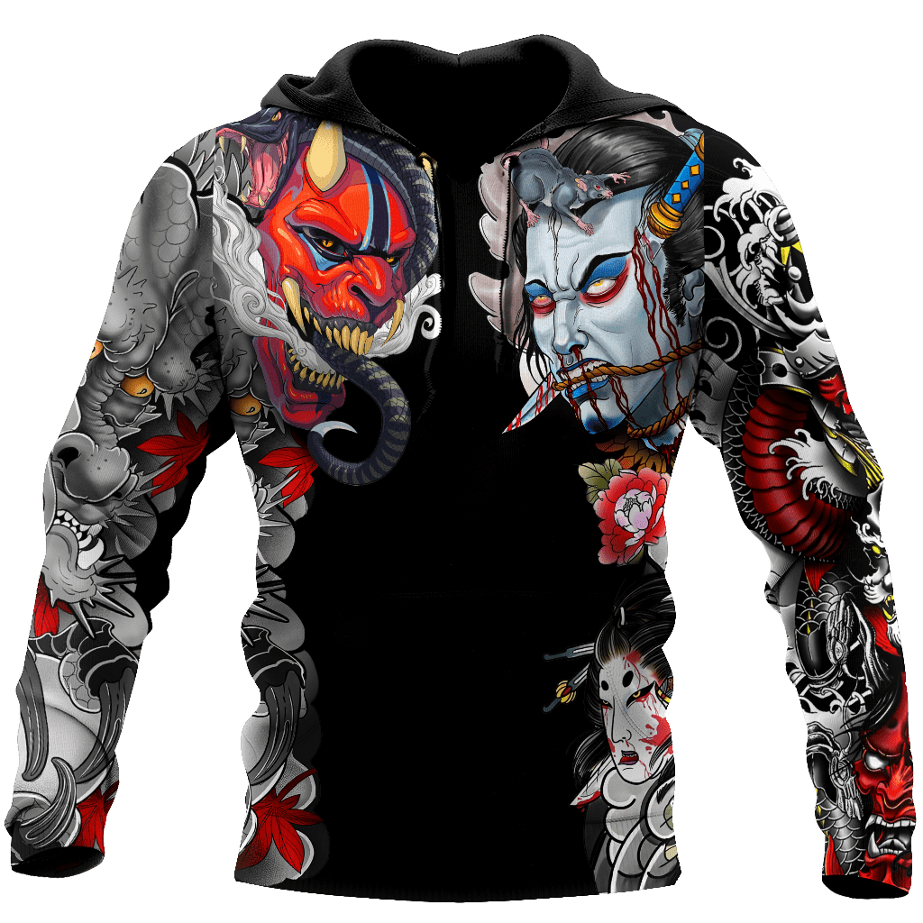 Japanese Samurai Tattoo D Over Printed Unisex Hoodie ML