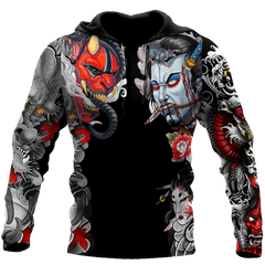 Japanese Samurai Tattoo D Over Printed Unisex Hoodie ML