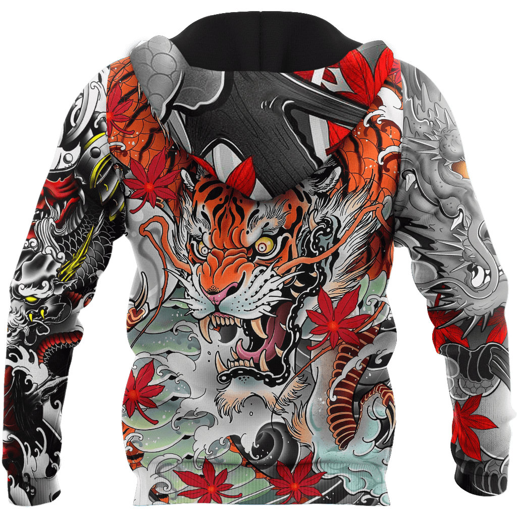 Japanese Samurai Tattoo D Over Printed Unisex Hoodie ML