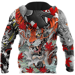 Japanese Samurai Tattoo D Over Printed Unisex Hoodie ML