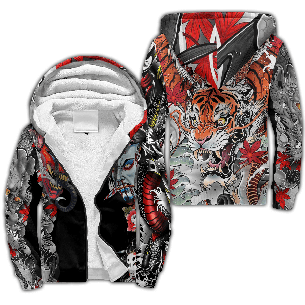 Japanese Samurai Tattoo D Over Printed Unisex Hoodie ML