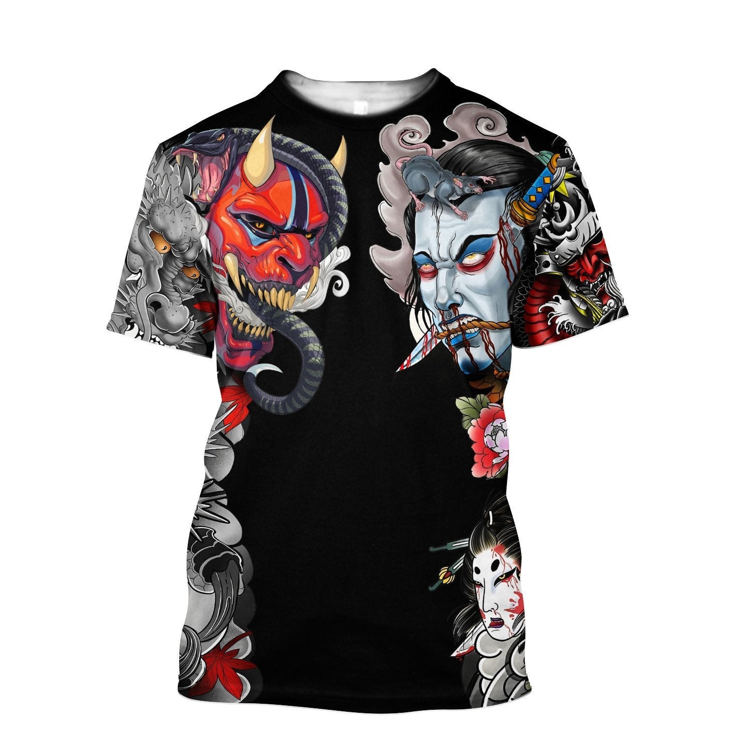 Japanese Samurai Tattoo D Over Printed Unisex Hoodie ML