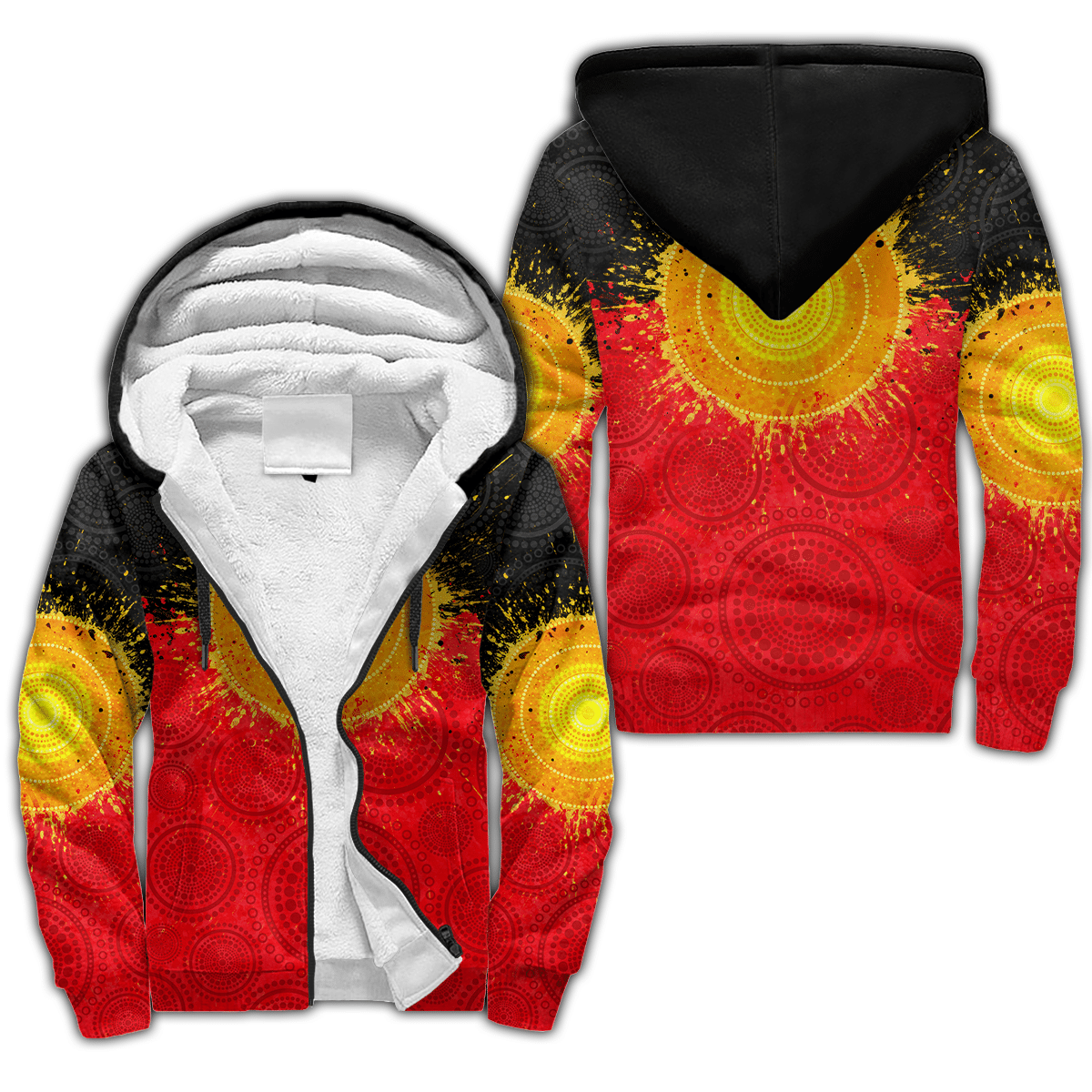 Aboriginal Flag Indigenous Sun Fleece Zip-Up Hoodie