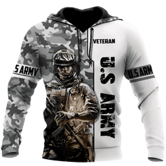 US Army Veteran Black and White Camo Printed Hoodie