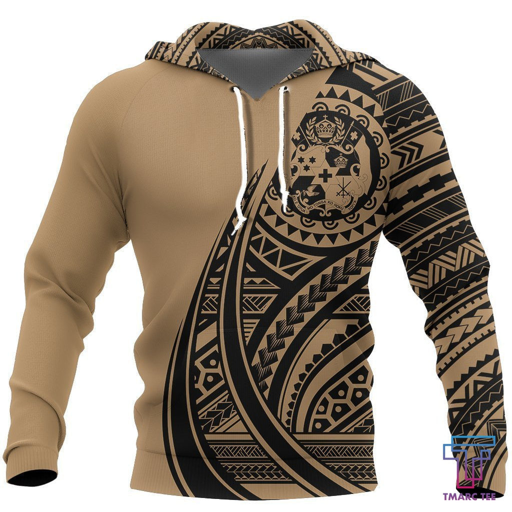 Tonga Coat Of Arms Polynesian Hoodie Tatoo Style Gold NNK