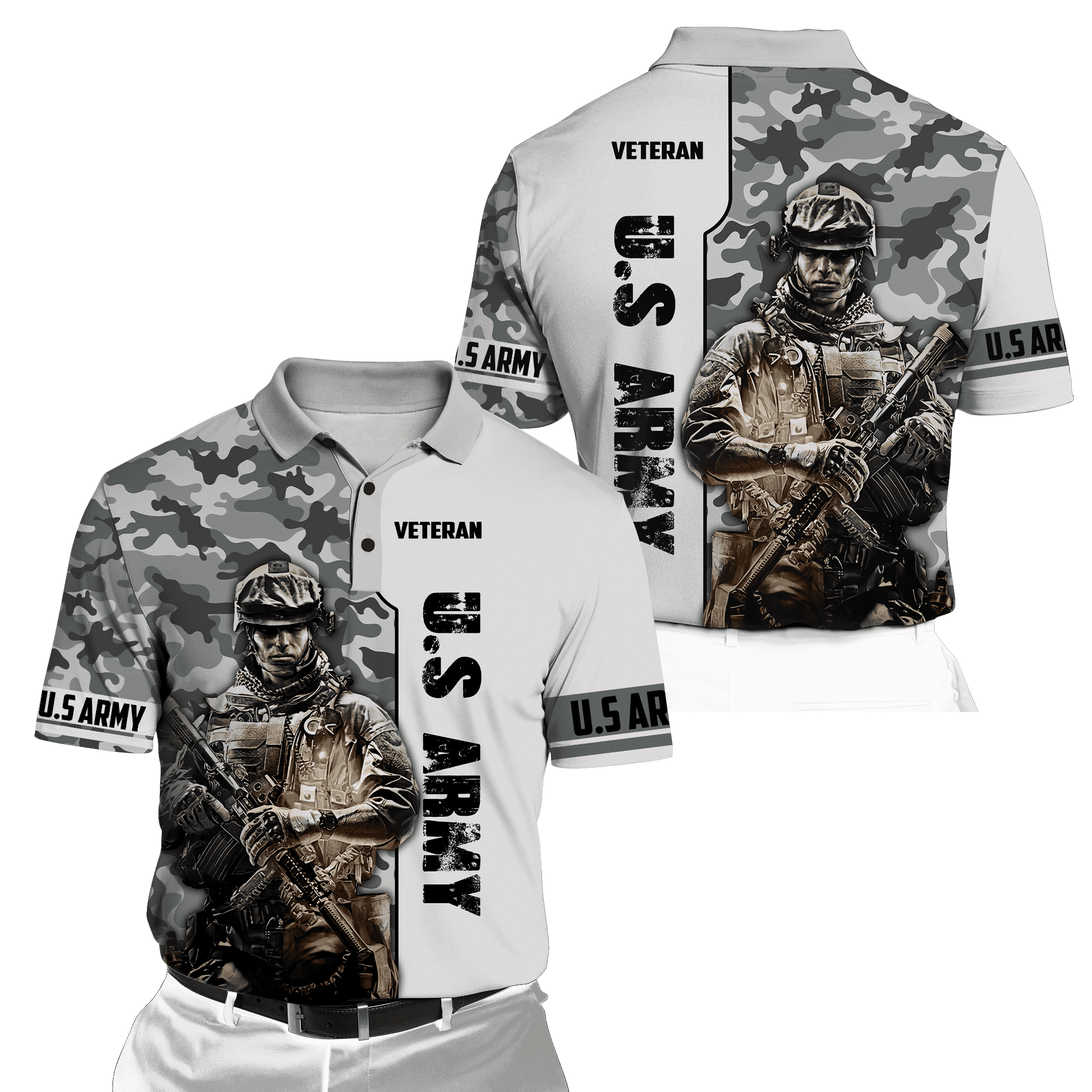 US Army Veteran Black and White Camo Printed Hoodie