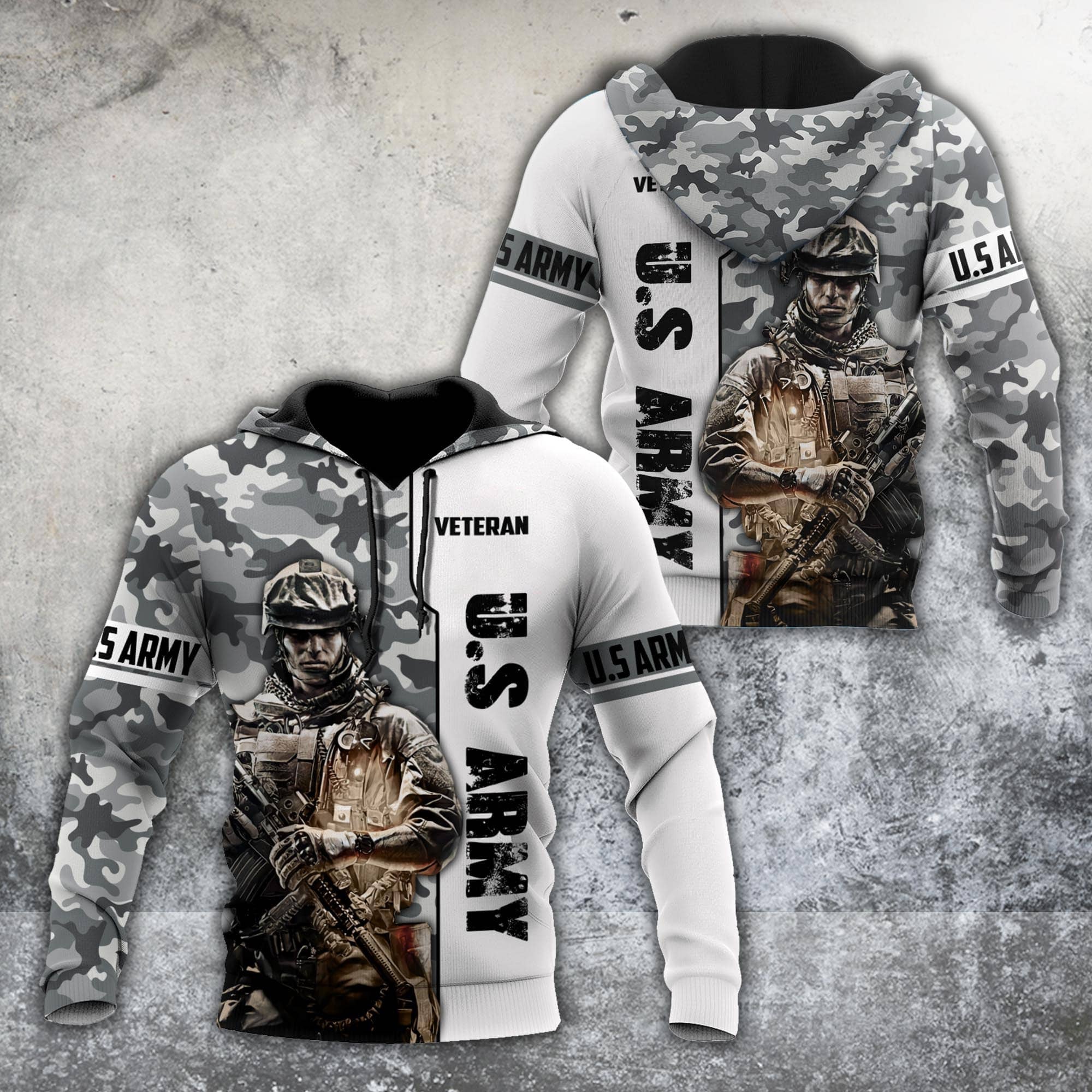 US Army Veteran Black and White Camo Printed Hoodie