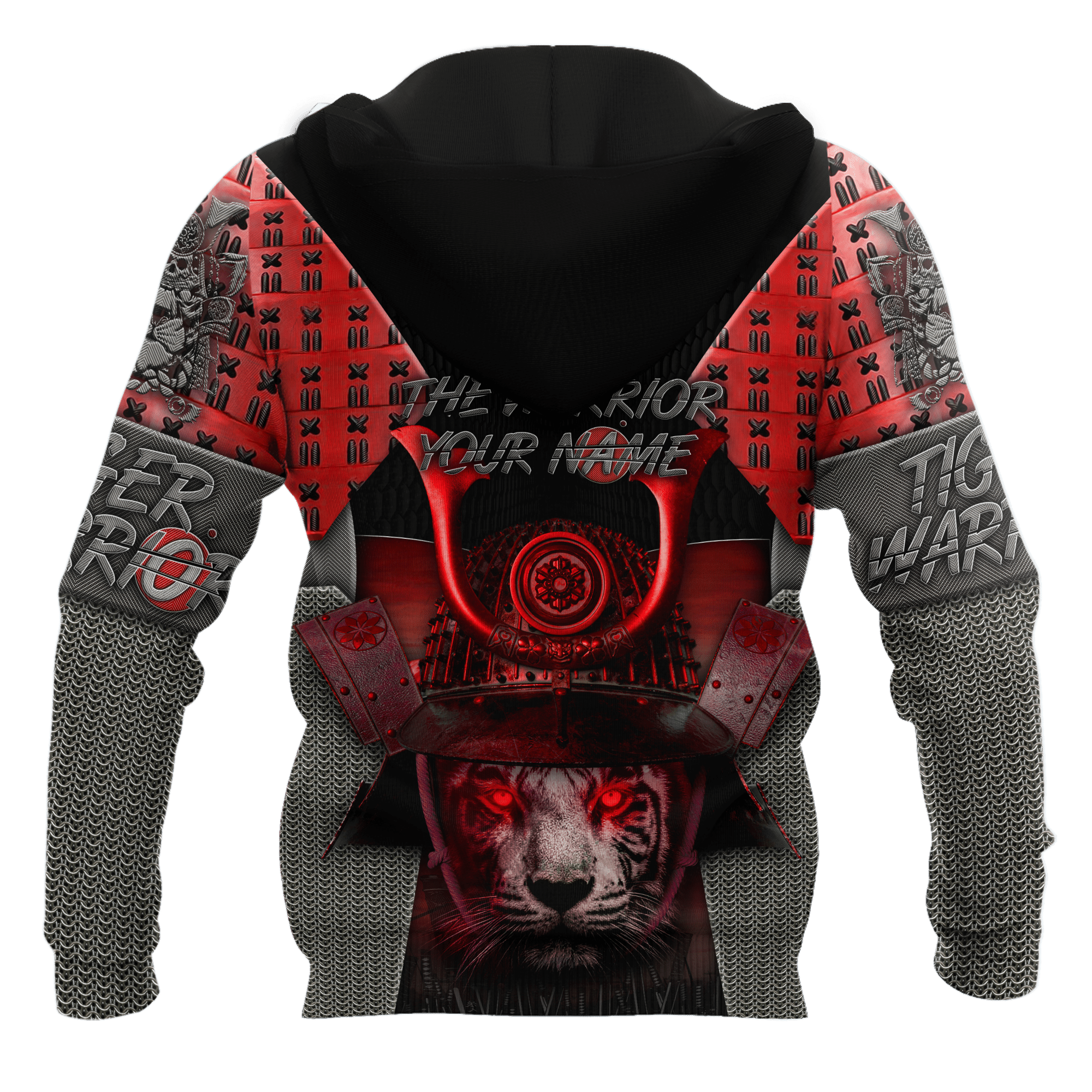 D Tiger Samurai Warrior Custom Name Hoodie Shirt for Men and Women