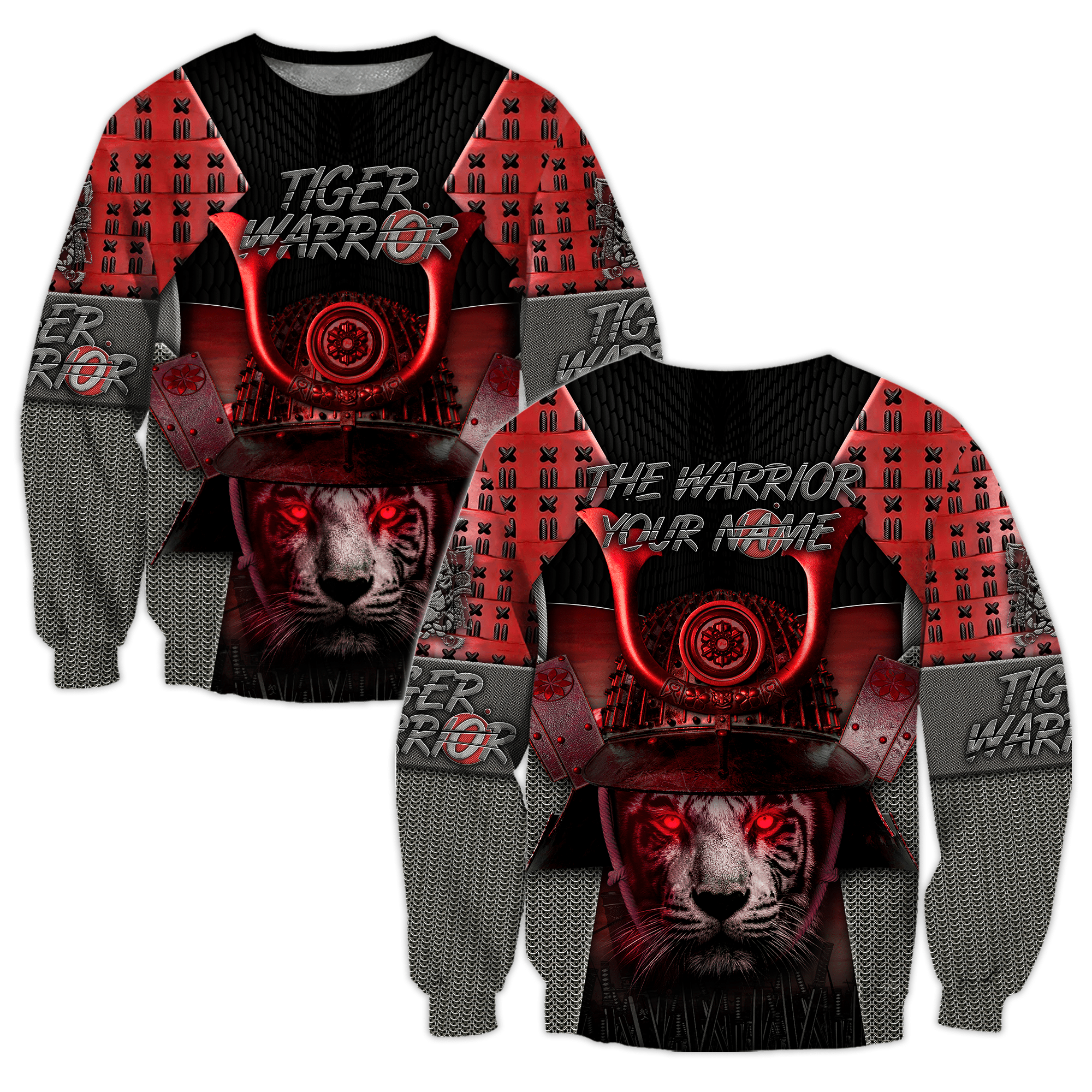 D Tiger Samurai Warrior Custom Name Hoodie Shirt for Men and Women