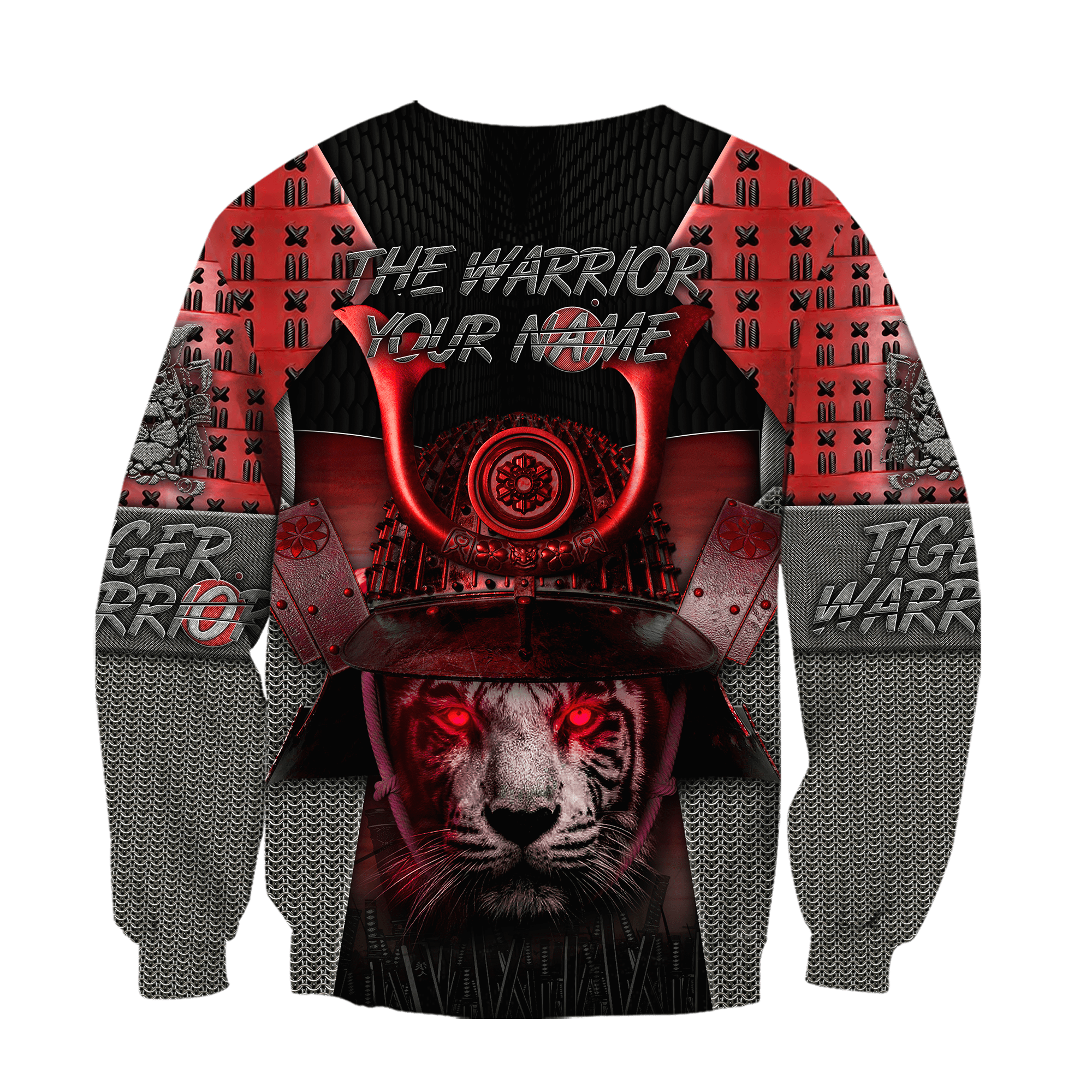 D Tiger Samurai Warrior Custom Name Hoodie Shirt for Men and Women