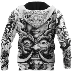 Japanese Samurai Tattoo II D Over Printed Unisex Hoodie ML