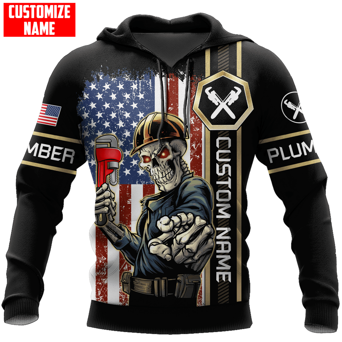 Personalized Plumber Skull American Flag Apparel