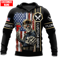 Personalized Plumber Skull American Flag Apparel