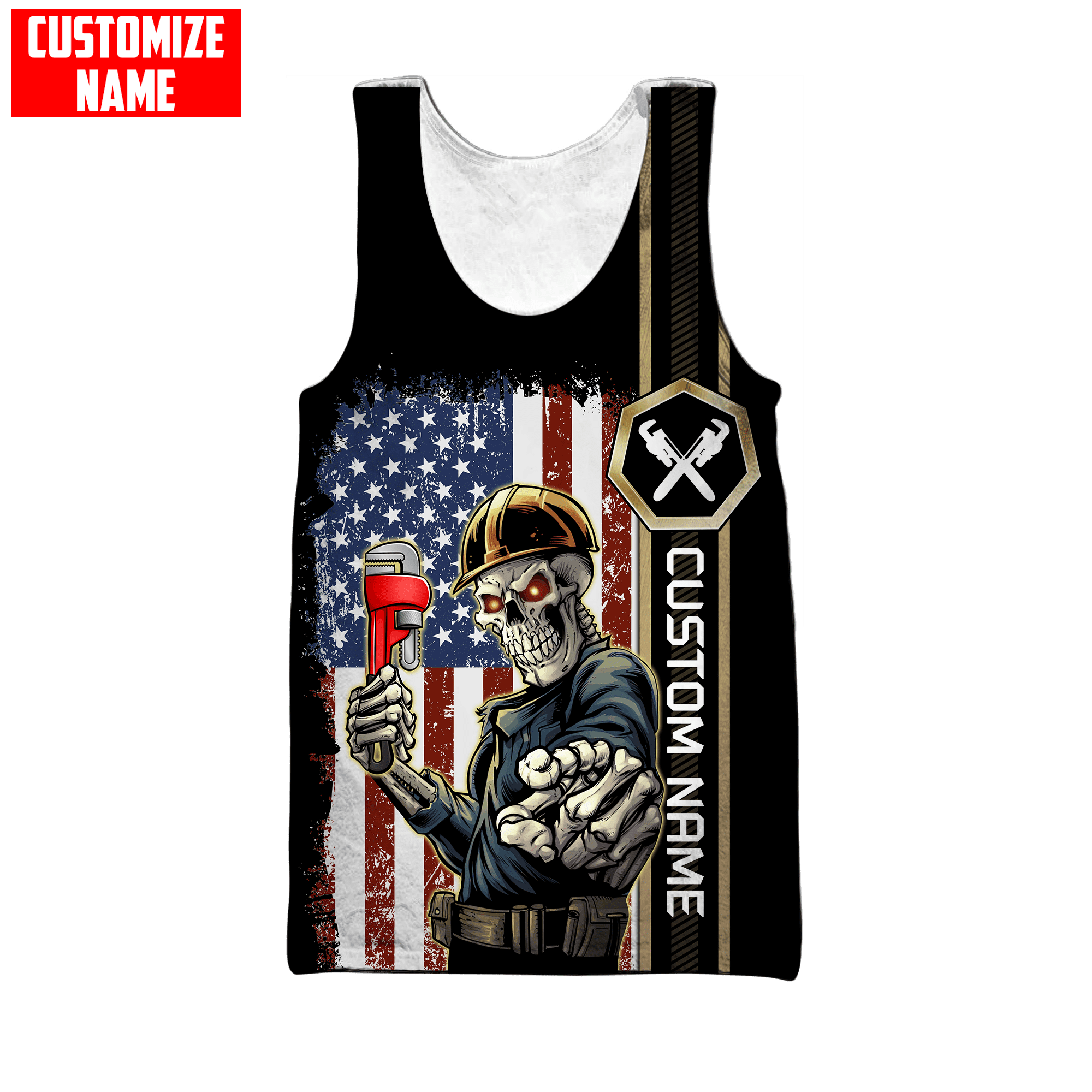 Personalized Plumber Skull American Flag Apparel