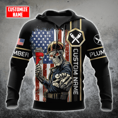 Personalized Plumber Skull American Flag Apparel