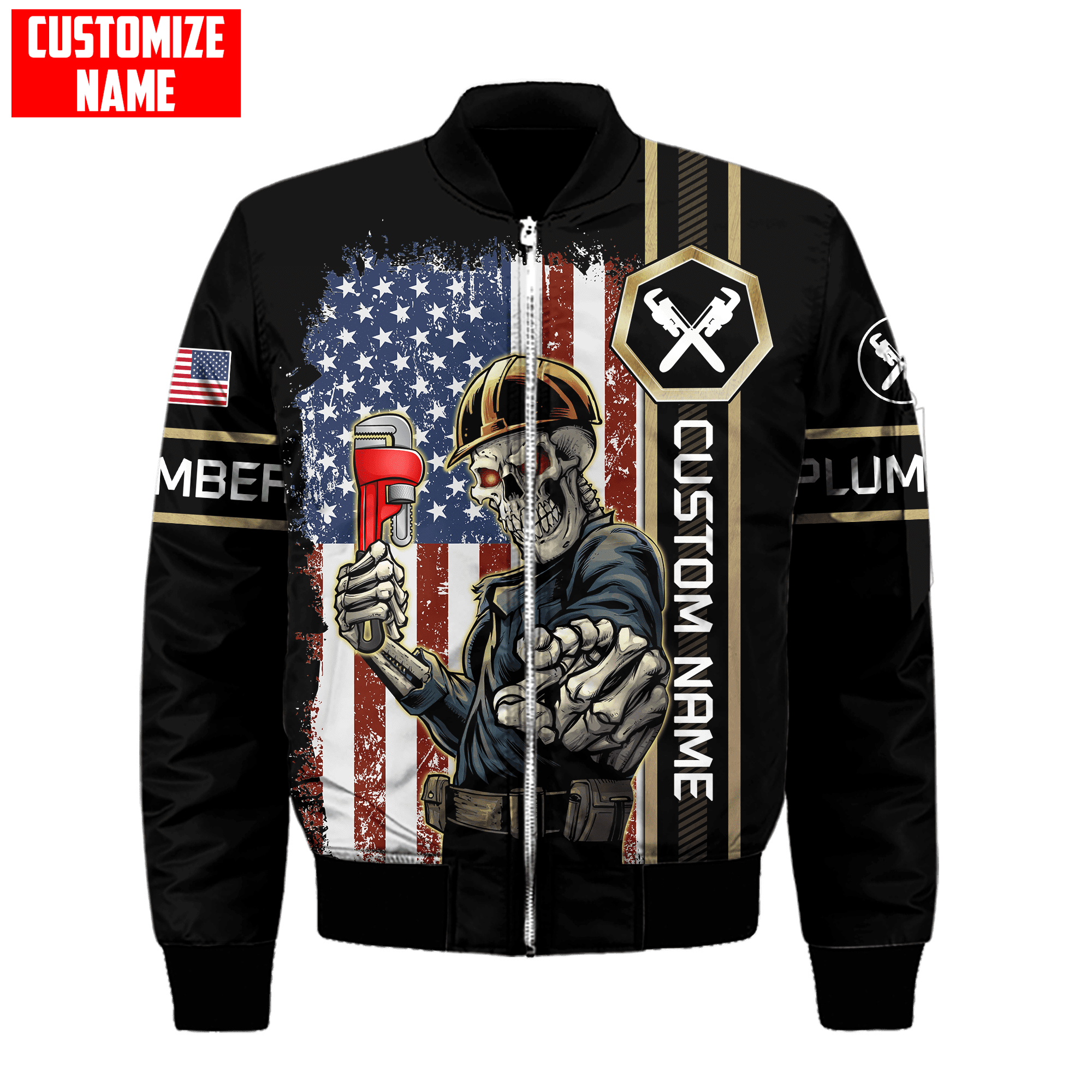 Personalized Plumber Skull American Flag Apparel