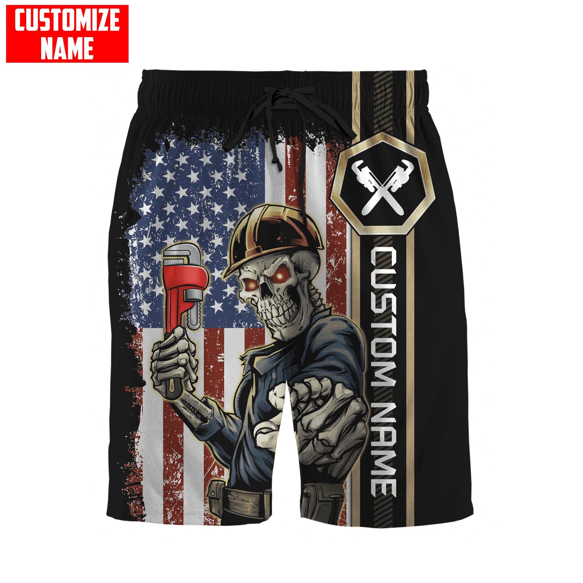 Personalized Plumber Skull American Flag Apparel