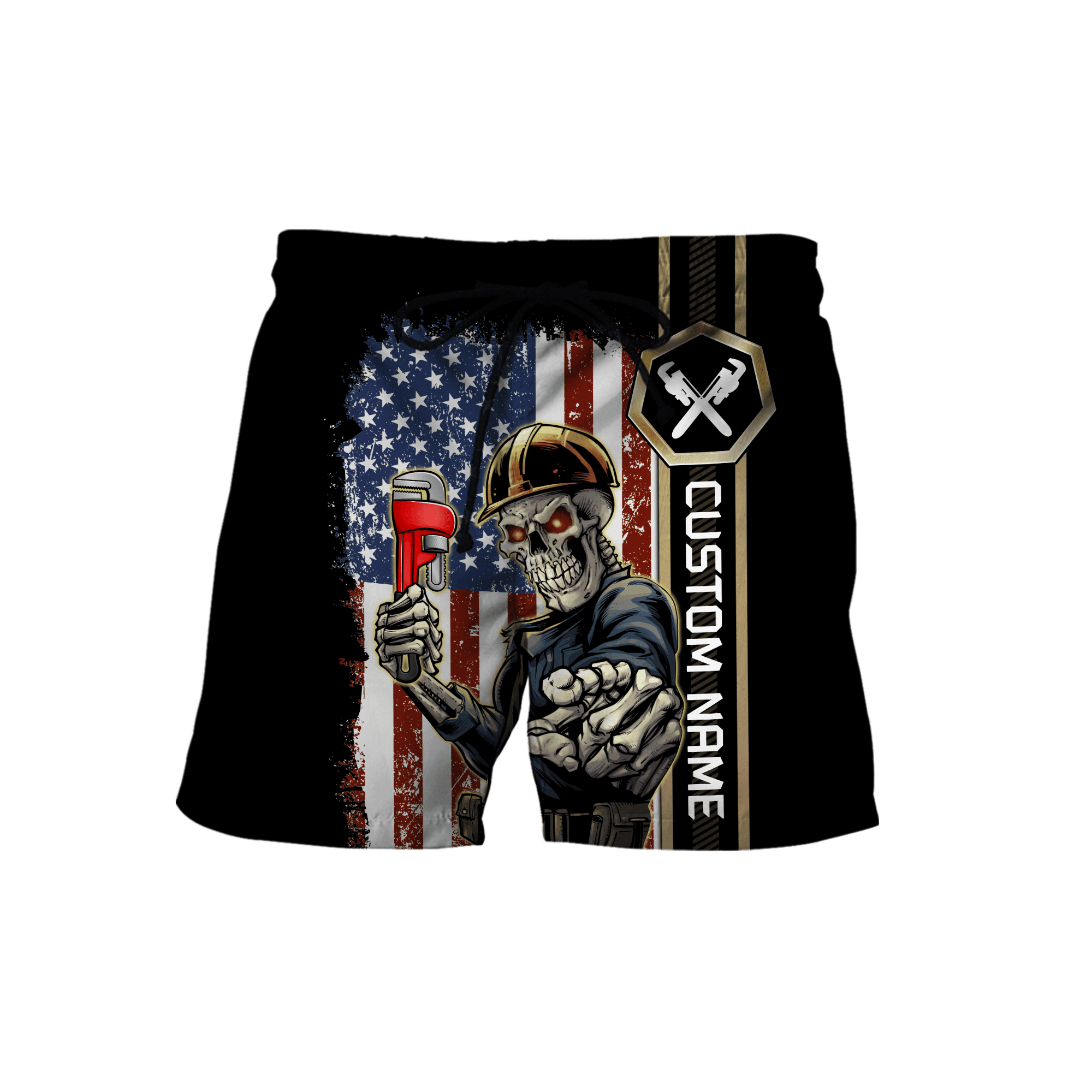 Personalized Plumber Skull American Flag Apparel