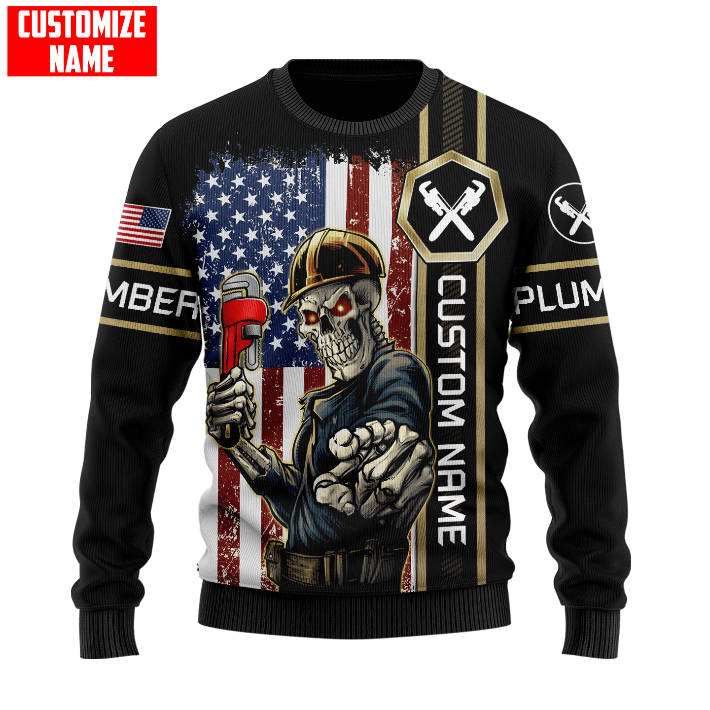 Personalized Plumber Skull American Flag Apparel