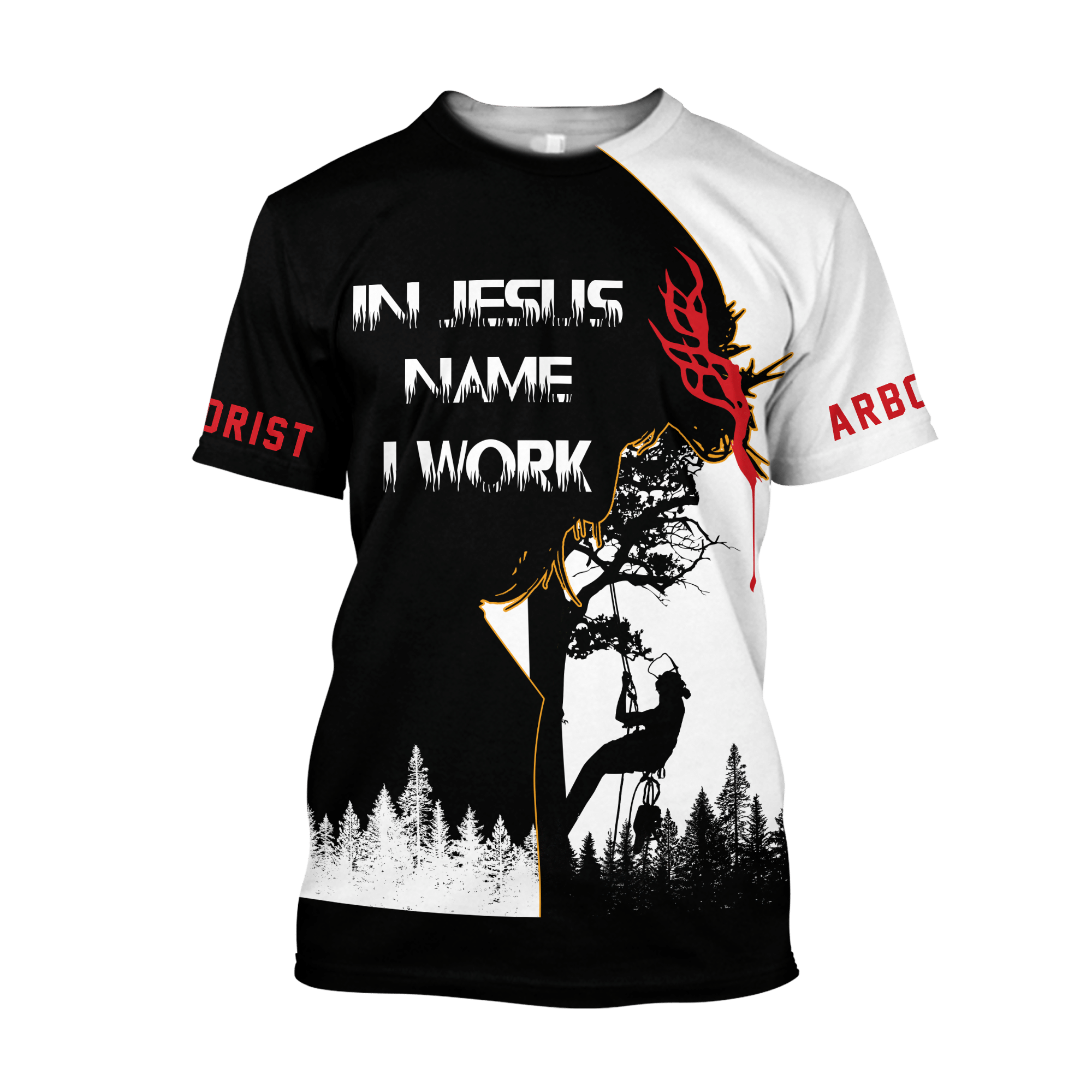 Premium Unisex All Over Printed In Jesus Name I Work Arborist Shirts MEI