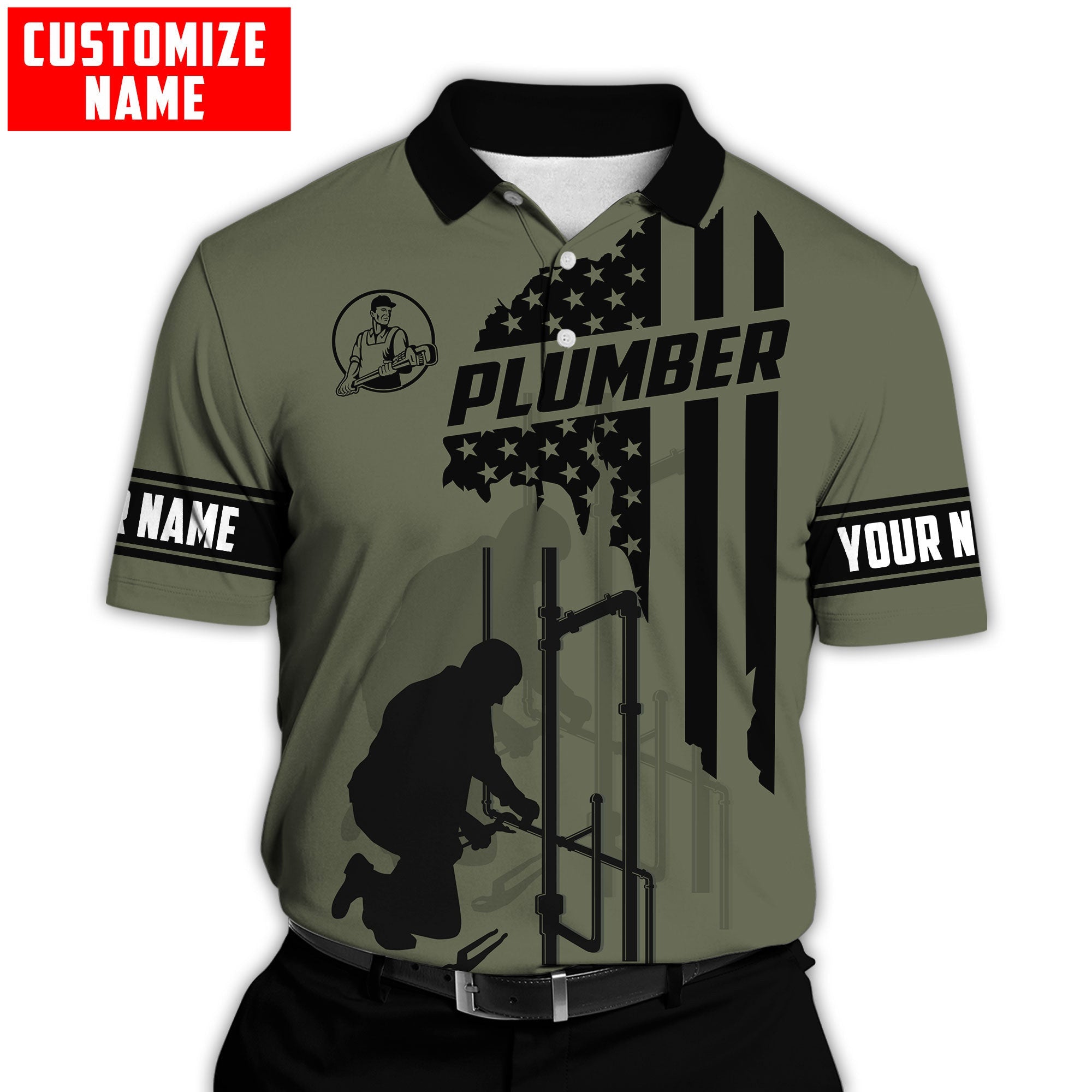 Personalized Plumber American Flag Apparel