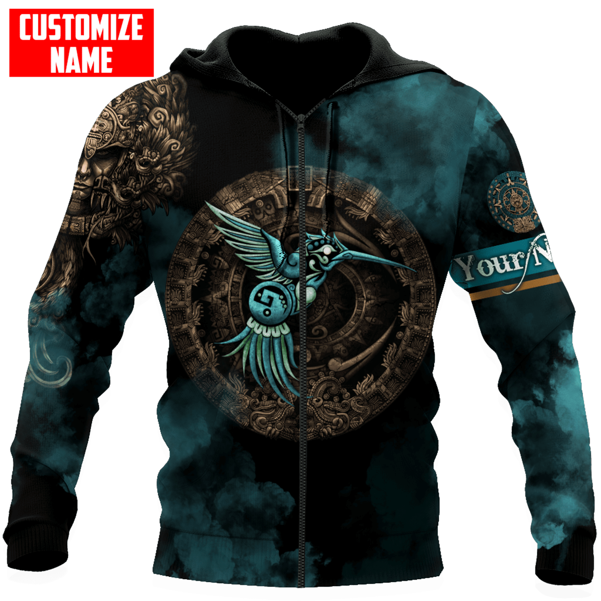 Personalized Mexico Aztec Blue Humingbird All D Over Printed Unisex Hoodie