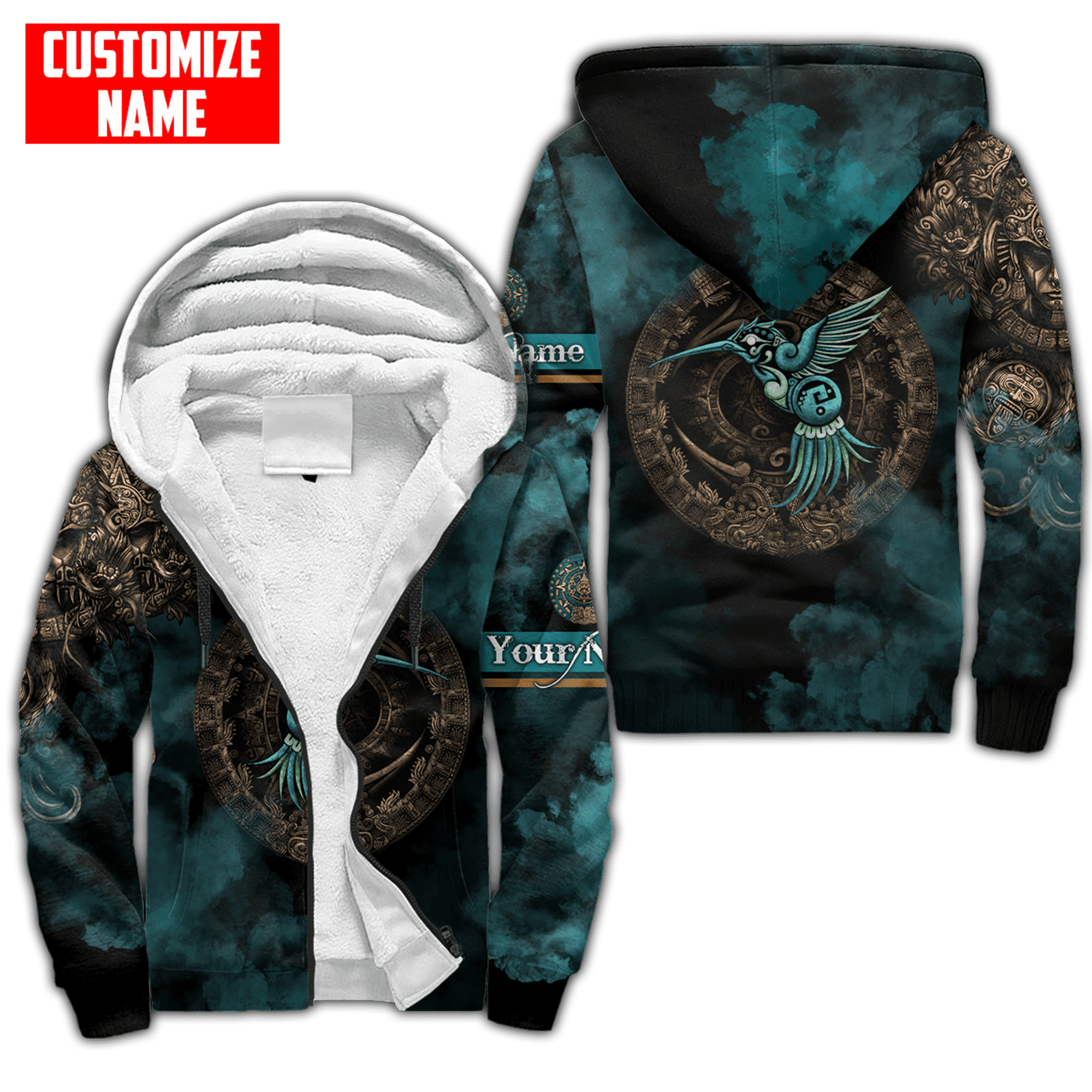 Personalized Mexico Aztec Blue Humingbird All D Over Printed Unisex Hoodie