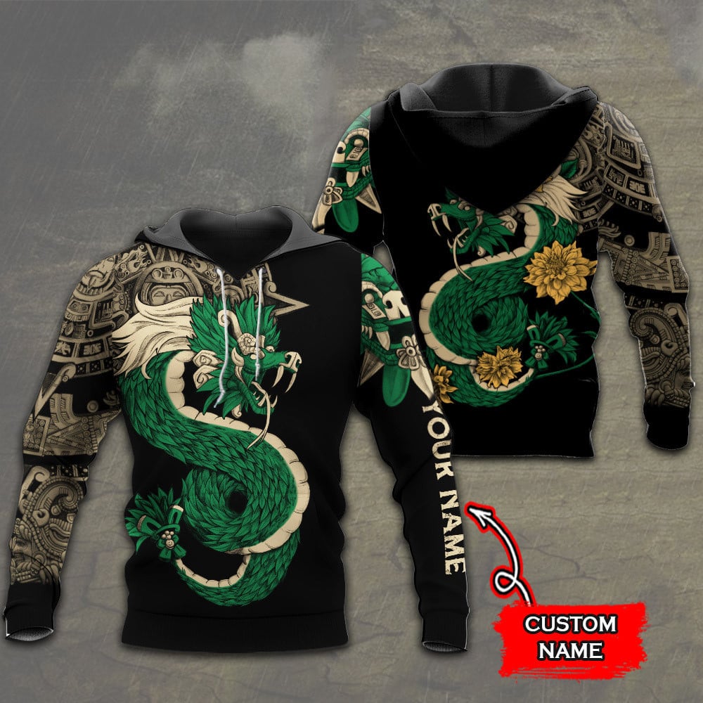 Mexico Aztec Quetzalcoatl Skull Custom Name 3D All Over Print Unisex hoodie