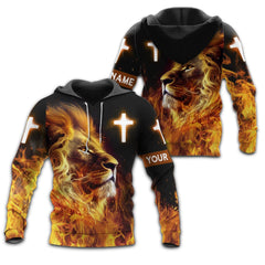 Jesus Lion Fire Faith Over Fear Jesus Customized 3D All Over Printed T-Shirt