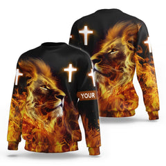 Jesus Lion Fire Faith Over Fear Jesus Customized 3D All Over Printed T-Shirt