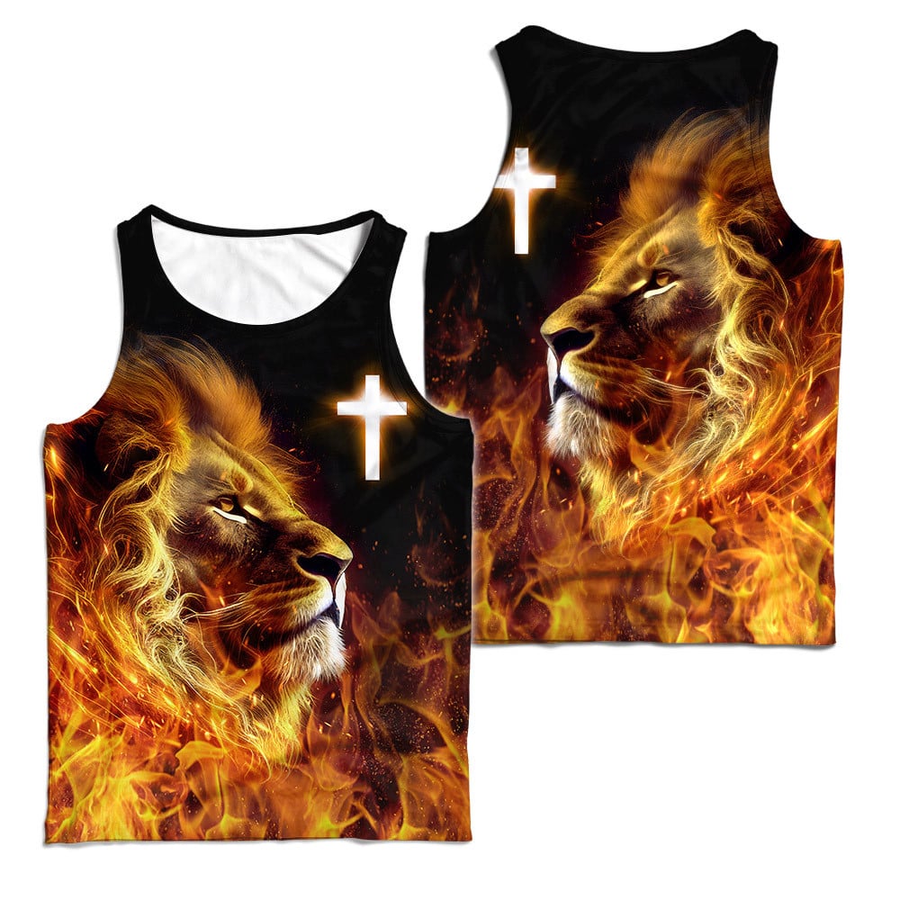 Jesus Lion Fire Faith Over Fear Jesus Customized 3D All Over Printed T-Shirt