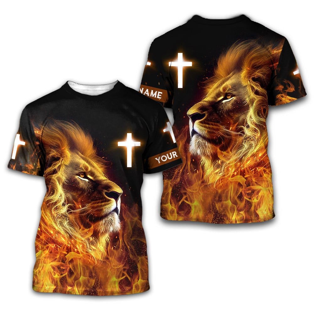 Jesus Lion Fire Faith Over Fear Jesus Customized 3D All Over Printed T-Shirt