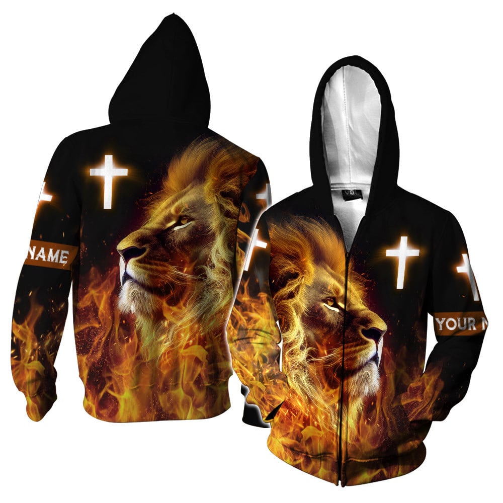 Jesus Lion Fire Faith Over Fear Jesus Customized 3D All Over Printed T-Shirt