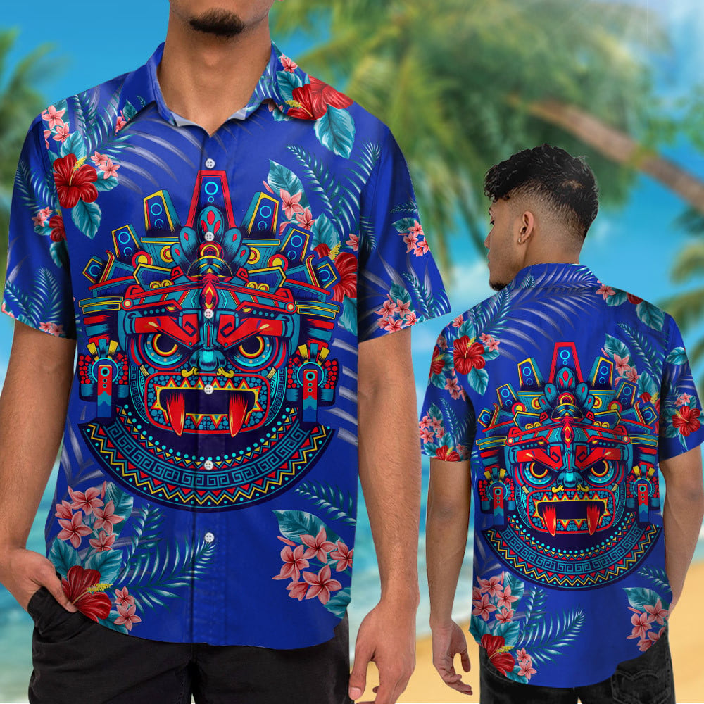 Aztec Tlaloc God Mexican Mural Art Hawaiian Shirt