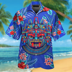 Aztec Tlaloc God Mexican Mural Art Hawaiian Shirt