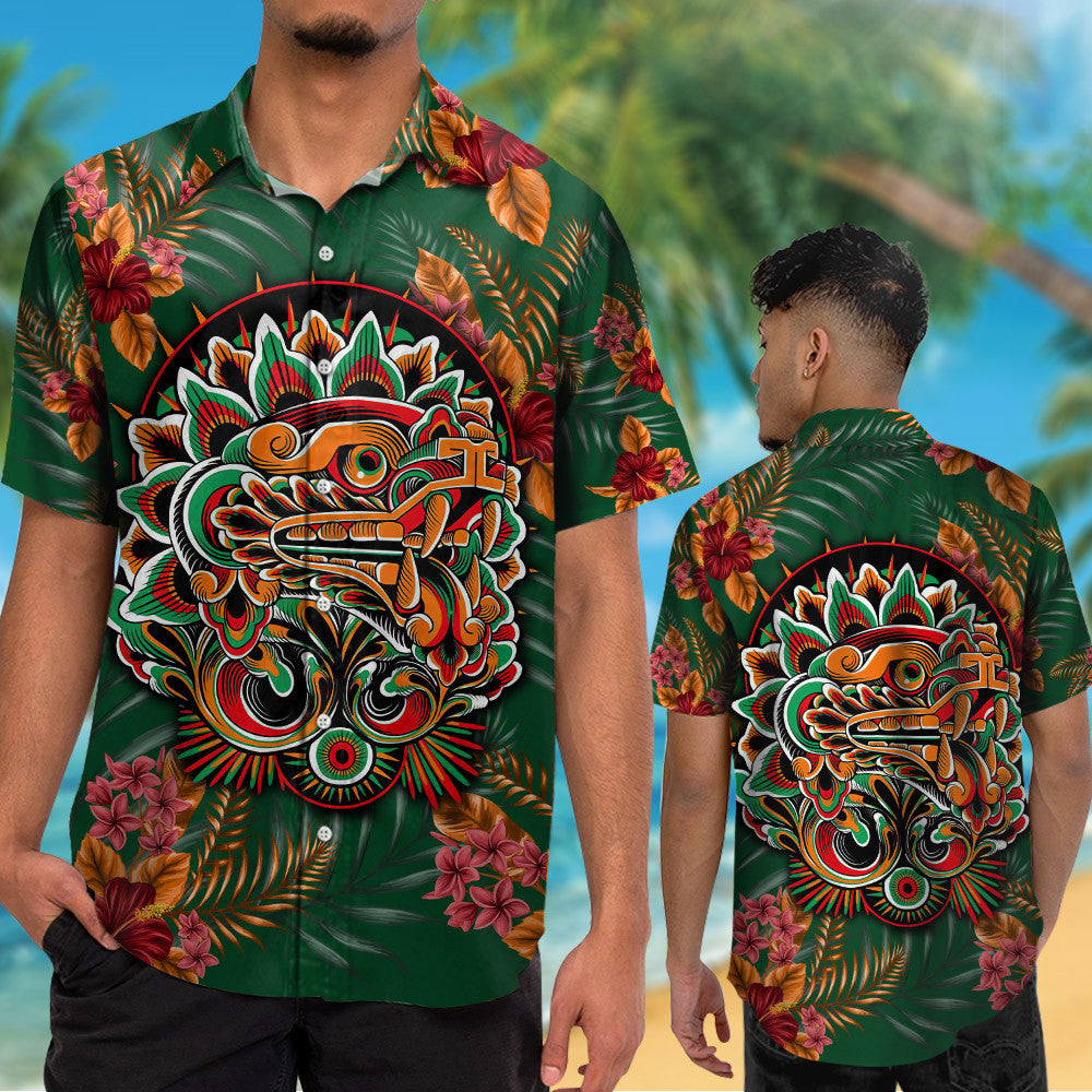 Aztec-Maya Serpent Gods Printed Hawaiian Shirt